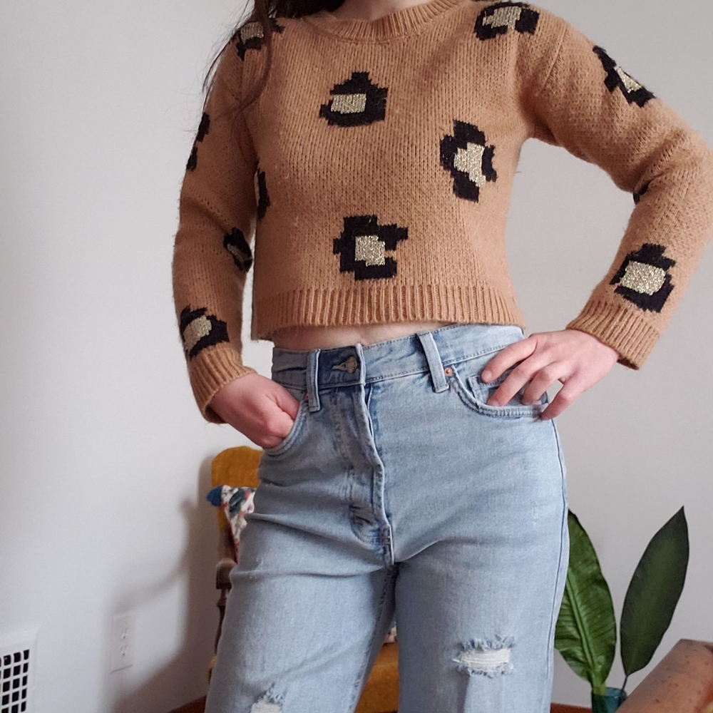 ๐ 3 for $15 Cropped Abstract Leopard Print Sweater - Picture 4 of 7